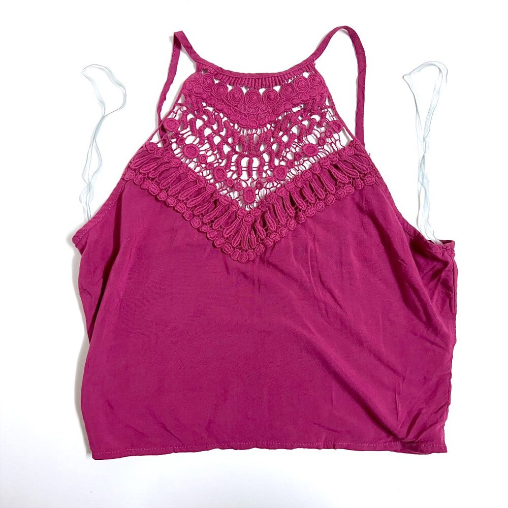 Rue21 Magenta Crop Top with Crochet Details (small)